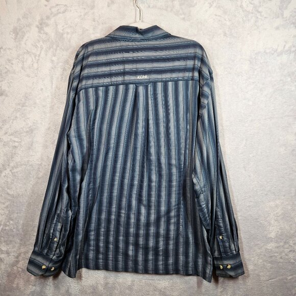 Kuhl Mens L Blue Striped Long Sleeve Button Shirt career date party casual logo - Picture 2 of 11
